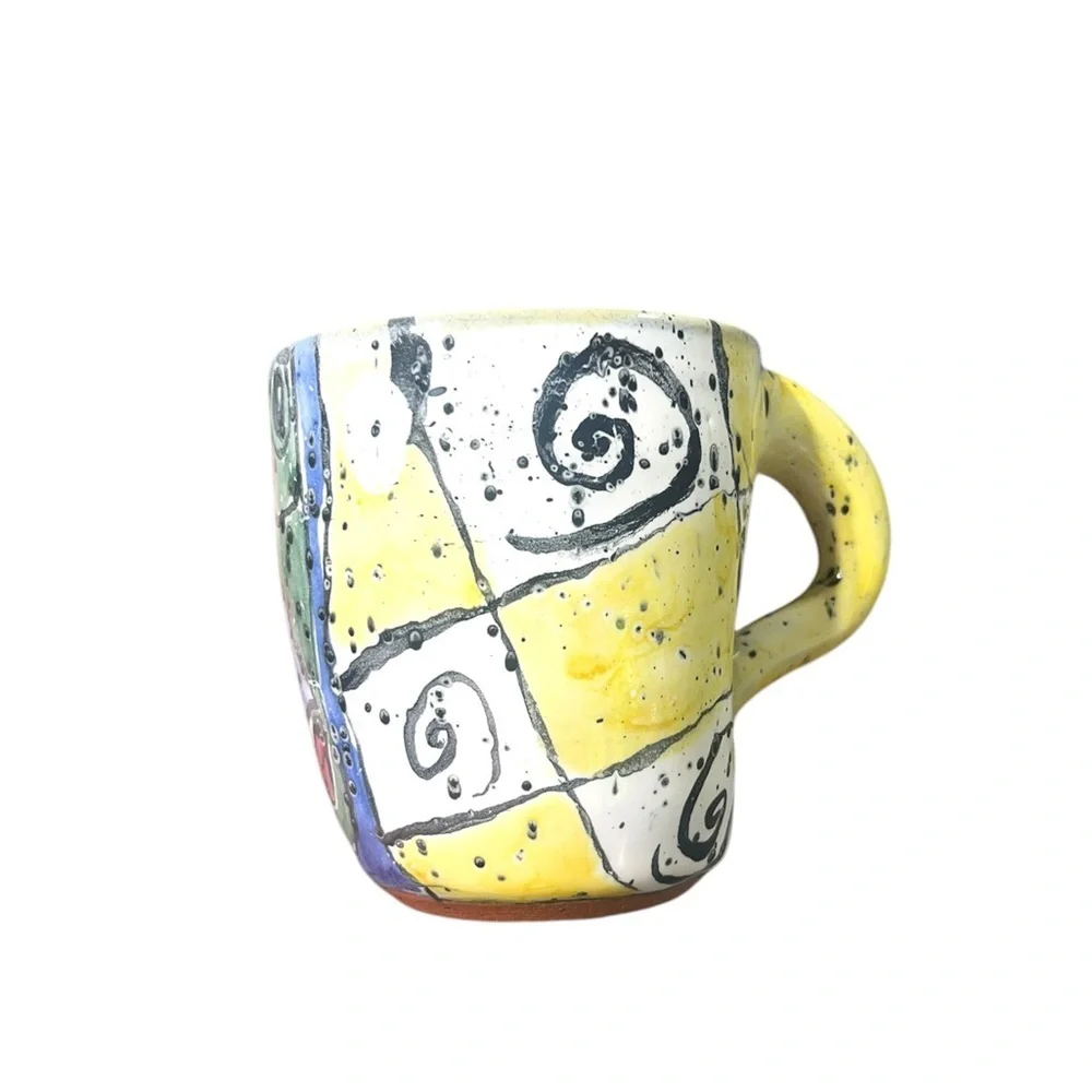 Handmade Colorful Abstract Ceramic Pottery Face Mug Signed